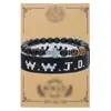 Amazon nuevo conjunto de pulsera de tarjeta WWJD cuerda de mano acero inoxidable marco de mano cruzado pulsera de amistad tejida tarjeta