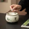 Cenicero de alta gama estilo Ru, cenicero de cerámica estilo chino con tapa, evita que las cenizas se dispersen, adecuado para uso en el hogar y la oficina, mesa de centro, y como cuenco de agua o recipiente para residuos de té.
