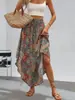 2026 Ropa de Comercio Exterior Transfronterizo Europeo y Americano Primavera y Verano para Mujer Estilo Exótico Cordón Versátil Cintura Alta Estampada Falda Larga