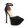 Sandalias con hebilla hueca de lentejuelas puntiagudas estilo europeo y americano, plataforma de agua sexy, tacones altos, tallas 32-43, calzado de comercio exterior