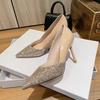 Salto alto feminino salto agulha 2023 novos sapatos de casamento boca rasa sapatos de dama de honra sapatos de lado pontudo vazios femininos