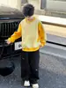 Sudadera para Niños 2026 Primavera Nuevo Diseño Color-Block Puntadas de Contraste Panda Roundy Marca de Moda Suéter de Primavera para Niños