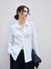 Liquidación26 Camisa de Lino Puro para Mujer Otoño, Estilo Relajado Old Money, de Botones, Camisa Minimalista con Acabado Brillante