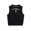 Roupa Feminina Transfronteiriça 2026 Moda Europeia e Americana Slim Fit Color Block Tricô Sem Mangas Meio Aberto para Mulheres C85043