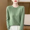 Suéter pronto para vestir de primeira linha sem costura feminino 2024 outono e inverno novo all-match gola redonda plus size camisa de base de malha