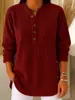2026 Transfronterizo Europeo y Americano Otoño/Invierno Nuevo Pana Color Sólido Holgado Casual Cuello en V Botón Manga Larga Camiseta para Mujer