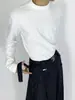 Camiseta blanca simple de estilo coreano con cuello medio alto y manga larga, algodón puro de peso pesado, unisex, adecuada para primavera y otoño, top versátil y moderno