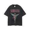 Camiseta da Banda Nirvana 2025 Manga Longa Europeia e Americana Vintage Retrô Americano Lavada e Desgastada Camiseta de Manga Curta Nirvana