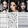 Adesivos de glitter para o rosto de Halloween, adesivos faciais para maquiagem de cosplay, maquiagem de festa, tatuagens temporárias, fantasia de Halloween, adesivos faciais requintados para mulheres