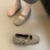 Primer Encuentro Temporada Aumento Zapatos Mary Jane de Camelia de Lunares Otoño Nuevo Punta Cuadrada Suela Suave Estilo Retro Zapatos Planos de Ballet
