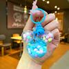 Copos de nieve morados mezclados en botella de arena movediza con aceite, colgante de llavero creativo y lindo con muñeca flotante para máquina de gancho, regalo pequeño