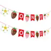 Ba289 Bandera de Letras Feliz Cumpleaños Fruta Fresa Rosa Fiesta de Fresas Color Fiesta Banner