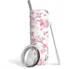 Hermoso Vaso Recto de Acero Inoxidable con Estampado de Flor de Cerezo, 20 Onzas, Material 304, Venta Caliente Transfronteriza, Nuevo Vaso de Agua