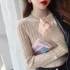 Top de punto de cuello medio alto para mujer Otoño/Invierno 2025 Capa interior Camiseta base Ajustado Adelgazante Temperamento Cuello medio Ajustado Suave Tejido de punto Negro