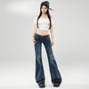 Ropa de Mujer de Seda Naranja # Jeans Bootcut de Cintura Baja Estilo Chica Caliente Americana Nuevo Ajuste Delgado Pierna No Pegajosa Pantalones de Campana de Herradura