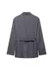 Comercio Exterior Europeo y Americano Transfronterizo Conjunto de Blazer con Cinturón de Lazo y Rayas Verticales Grises + Pantalones de Pierna Ancha para Mujer Moda Otoño Elegante