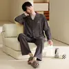 Pijama para hombre, estilo primavera y otoño, algodón puro, manga larga, pantalón largo, cuello de solapa, cárdigan, simple y casual, se puede usar afuera, conjunto de ropa para el hogar