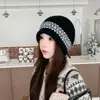 Gorro de Punto Jacquard Retro Otoño e Invierno Protección contra el Frío Calidez Dobladillo Enrollado Gorro de Lana de Moda Versátil Holgado para Mujer Gorro Postparto
