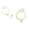 Colgante de Oso con Forma de Corazón de Acero Inoxidable con Circonita, Pulsera de Cuentas de Concha Hecha a Mano, Combinación de Cadena para Dedos, Chapado en Oro Real de 18 Quilates
