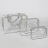 Bolso de Mano Transparente de PVC Transfronterizo Bolsa de Cosméticos Set de Tres Piezas Bolsa de Artículos de Tocador de Gran Capacidad Almacenamiento de Cosméticos Sellado Portátil