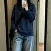 Camiseta de Algodão Penteado Manga Longa Feminina Outono Casual Solta Camada Base Estilo Americano Preguiçoso Relaxado Top Canelado