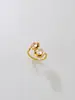 Anillo J07 Diseño Doble Lágrima Diamante Cultivado Acero Inoxidable Dorado, Anillo con Técnica de Incrustación Hueca, Joyería de Regalo