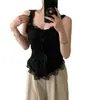 Camisola Sexy de Renda Verão 2025 Desejo Puro Feminina Blusa de Tricô Elegante Slim Fit Versátil Sem Mangas