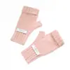 Nuevos guantes de punto de medio dedo estilo coreano de invierno para mujer, otoño, forro polar, engrosados, imitación de mohair, dedos descubiertos, guantes cálidos