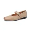Zapatos Mary Jane de Piel de Vaca Lavada con Velcro Otoño 2026 Tacón Bajo Grueso Punta Cuadrada Correa Única de Cuero Genuino Zapatos Talla Grande para Mujer 42