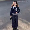 Conjunto de Moletom Estilo Acadêmico Coreano 2026 para Meninas com Patchwork de Babados e Calça Wide Leg Tendência