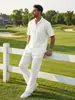 Conjunto de Cardigan de Botão de Manga Curta Casual Respirável de Cor Sólida para Homem, Verão, Transfronteiriço Europeu e Americano, Calças Longas de Manga Curta