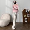 Calça Wide Leg Estampada com Fivela Estilo Chinês NUNBAI para Mulheres Primavera e Verão Vintage Estilo Nacional Cintura Alta Caimento Cetim Casual