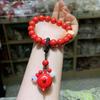 Tetera de Arena Roja Cinabrio con Pulsera de Flores Estilo Chino de Mano Estilo Nuevo Chino Pulsera Joyería para Hombre y Mujer