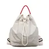 Mochila de Lona Feminina Grande Capacidade Casual com Cordão Estudante Bolsa Escolar Bolsa para Montanhismo ao Ar Livre Mochila de Viagem Leve