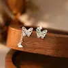 Plata Pura S999 Aguja de Plata Nuevo Borla de Mariposa Flor de Hielo Zirconia Pendientes Moda Fresca de Nicho Dopamina Pendientes al por Mayor