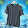 Camiseta de manga corta de malla de seda de hielo para hombre, de verano, fina, de color liso, con cuello redondo, informal, de secado rápido, transpirable y con base de hielo.
