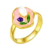 Anillo de Cobre con Flor de Esmalte Pintado y Microincrustaciones de Esmalte para Mujer, Joyería de Moda Transfronteriza, Estilo Chino, Personalizado, Diseño Abierto Ajustable