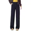 Calça de Perna Larga Elegante para Outono/Inverno, de Cintura Alta, Modeladora com Drapeado para Mulheres, Calça Casual Reta Versátil e Solta para o Dia a Dia