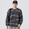 Suéter de Punto Jacquard de Lana Redondo Retro Americano para Hombre Otoño Invierno Holgado Versátil Casual Tendencia de Moda Manga Larga