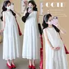 En Stock Verano 2026 Nuevo Estilo Moda Coreana Elegante Bordado Pesado Reductor de Edad Adelgazante Vestido de Maternidad