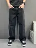 Jeans Rasgado de Lavagem Preta Cinza Estilo Britânico Leve Maduro para Homens Perna Reta Simples Casual de Negócios Soltos Emagrecedores Calças Longas