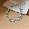 ¡Azul claro como un mar de niebla! Pulsera de flor ovalada de circón brillante, sensación de lujo ligero y alta gama, una joyería de verano fresca y elegante