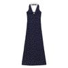 Vestido halter de encaje francés con cuello en V y diseño floral para mujer 2025 Verano Nuevo Diseño de Cintura Falda Larga para Vacaciones