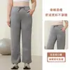 Calças retas plus size de 100kg para mulheres curvilíneas, calças de pasta de arroz com camada de ar emagrecedoras, calças compridas de cintura alta com cordão para figuras petites, adequadas para usar ao ar livre