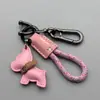 Llavero Colgante de Cachorro Bulldog Francés Lindo de Dibujos Animados Anillo para Llavero de Coche Colgante de Bolsa de Cuerda Tejida a Mano de Cuero