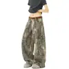 Jeans Estilo de Rua Americano Estampa de Leopardo para Homens e Mulheres Marca Tendência Estilo Solto Preguiçoso Calças de Perna Larga Calças Longas Casuais de Perna Afunilada