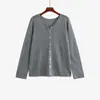 Cárdigan de punto para mujer talla grande, cuello redondo, borde enrollado, estilo otoño 2026, top holgado de punto calado para mujer talla grande, prenda de abrigo 23339
