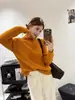 Suéter Canelado com Meio Zíper Estilo Novo Outono e Inverno para Mulheres, Gola Alta Roxa, Tricô Macio e Solto Estilo Preguiçoso para Mulheres