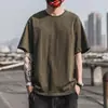 Camiseta masculina de algodão puro para o verão, cor sólida, top solto, roupas duráveis, camiseta de manga meia-manga, estilo Hong Kong, camiseta básica