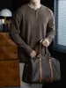 ¡Cálido, lujoso y casual! Suéter tejido clásico con cuello Henry para hombre, otoño e invierno 2026, casual, cálido, que retiene el calor, camiseta básica cómoda